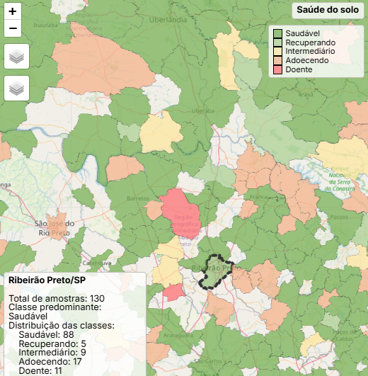 imagem do mapa da plataforma na visualização da camada de saúde do solo